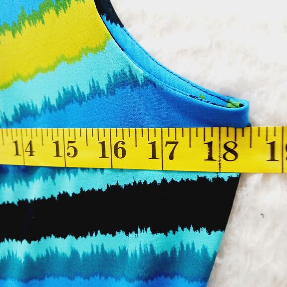 Blouse Size S Blue Yellow Lime Cruise Dopamine Stripe Minimalist Resort Resort - Picture 8 of 11